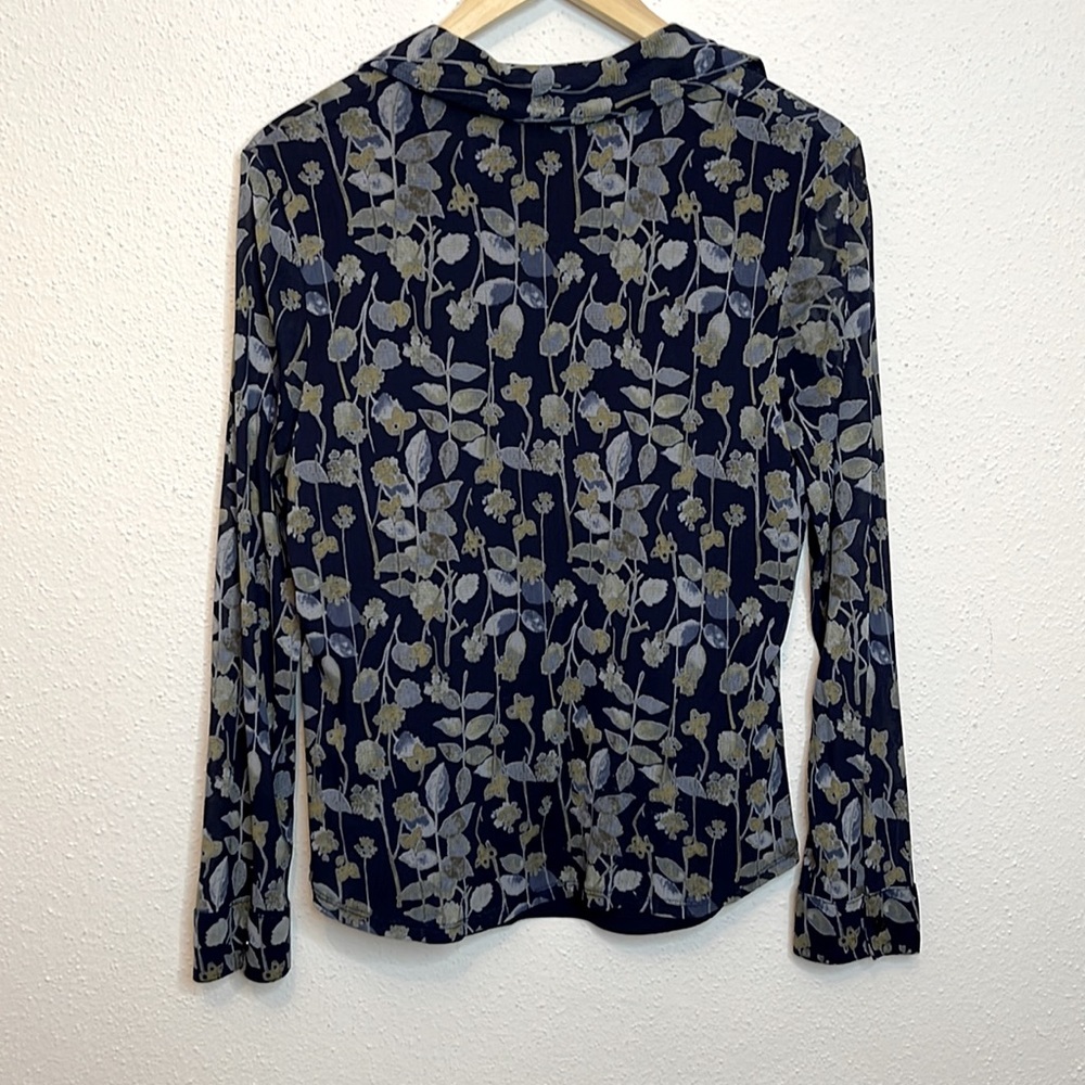 Croft & Barrow Blue and Green Floral Long Sleeve Button Down Blouse Medium - Picture 5 of 7